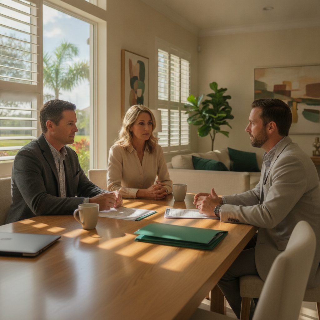 Wesley Chapel homeowner reviewing old 401(k) statements at a kitchen table after leaving a Tampa job